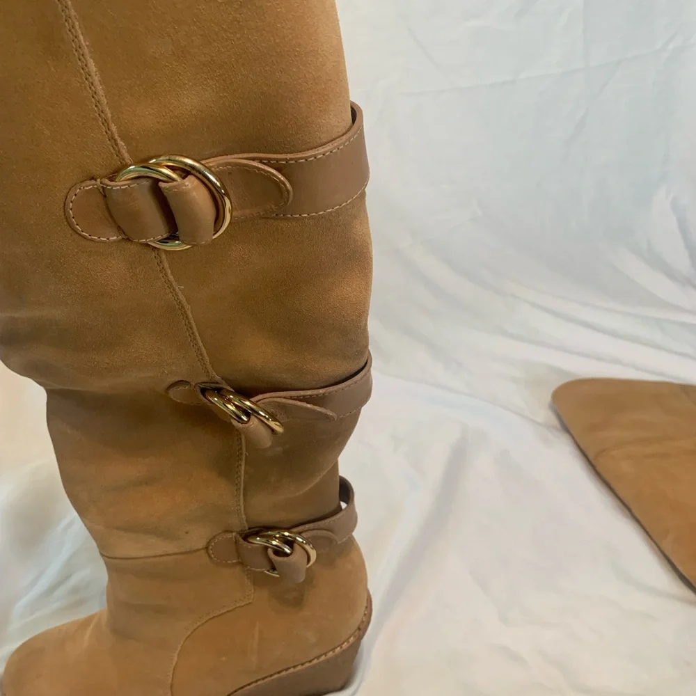 Cole Haan Women's Tall Wedge Suede Boots in Tan Size 7 1/2